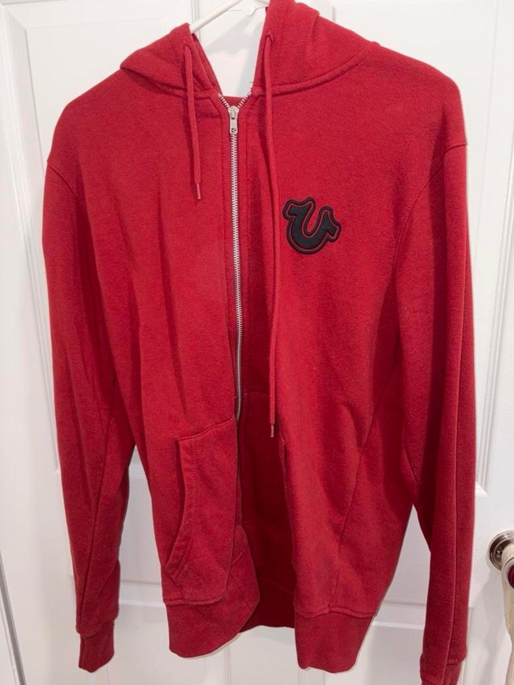 True Religion Men's Red Zip-Up Hoodie Sweatshirt
